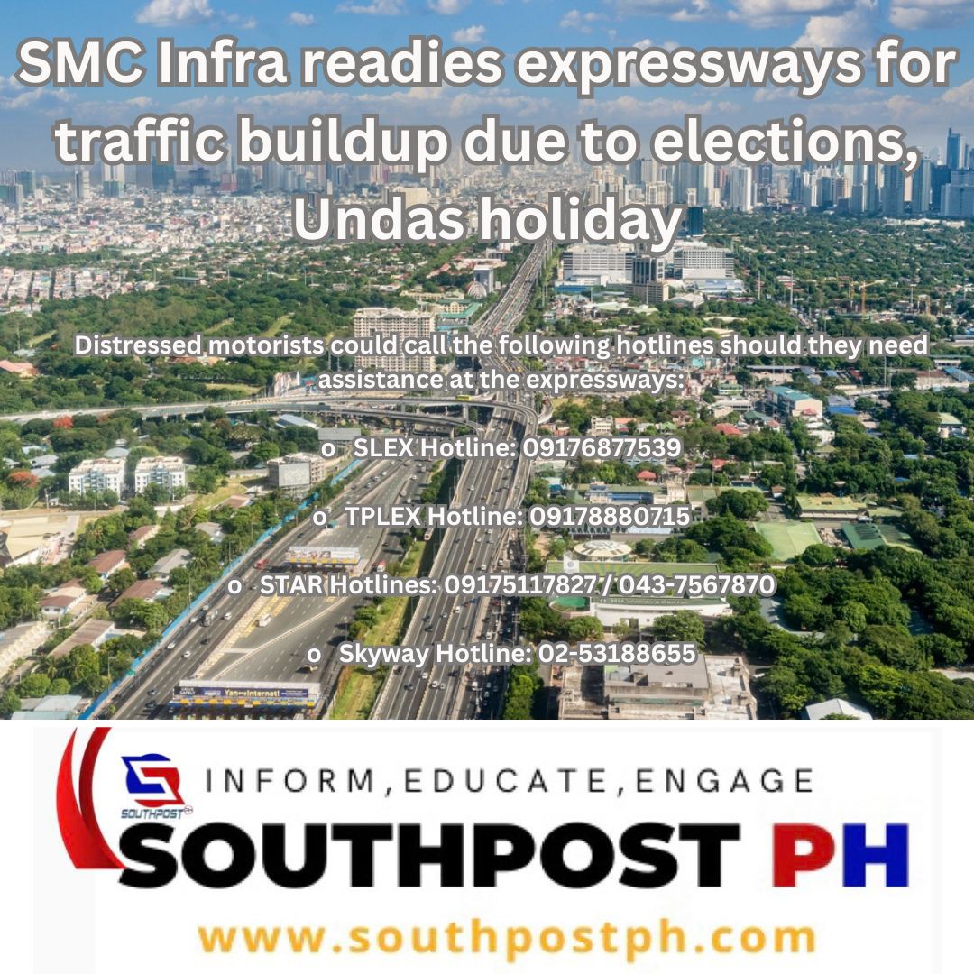 San Miguel Corporation’s infrastructure unit is gearing up for possible heavy traffic buildup along its major expressways starting October 27, Friday evening through the extended weekend, in anticipation of the mass exodus of Filipinos to provinces for the upcoming Barangay and Sangguniang Kabataan Elections, and the “Undas” holidays.
